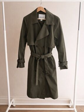 NVLT Olive Trench Coat with Waist Tie